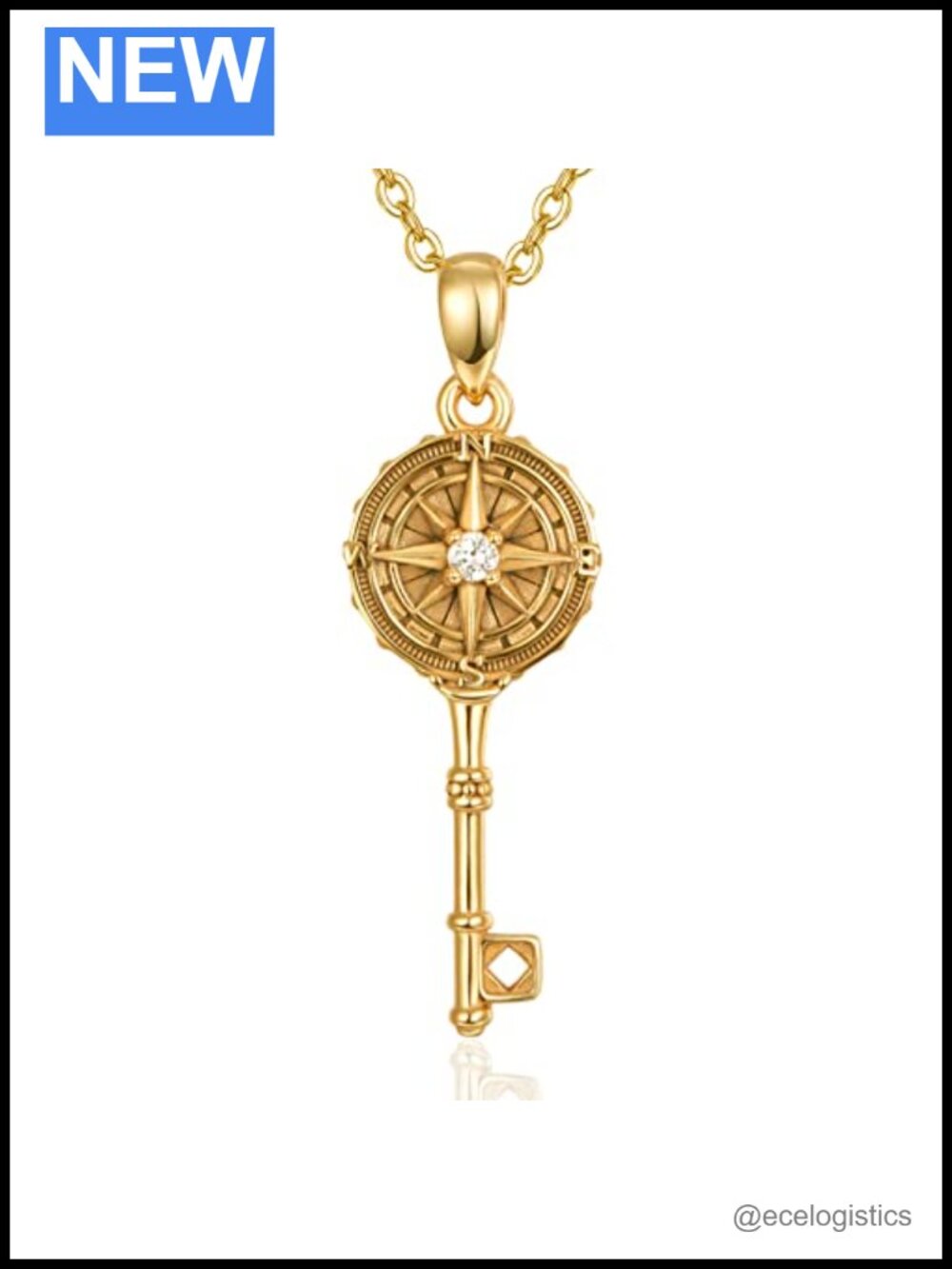 925 Sterling Silver Key Compass Necklace 18+2in Adjustable Travel Pendant Gift